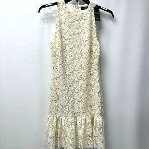 Lauren Ralph Lauren Flounce Dress 8 Cream Lace Drop Waist Cocktail Wedding